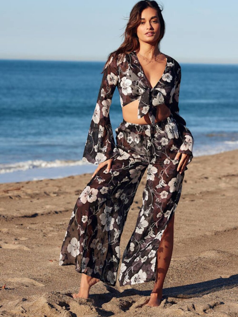 Lulus South Sea Sweetie Black And White Floral Sheer Swim Cover Up Set - Size S